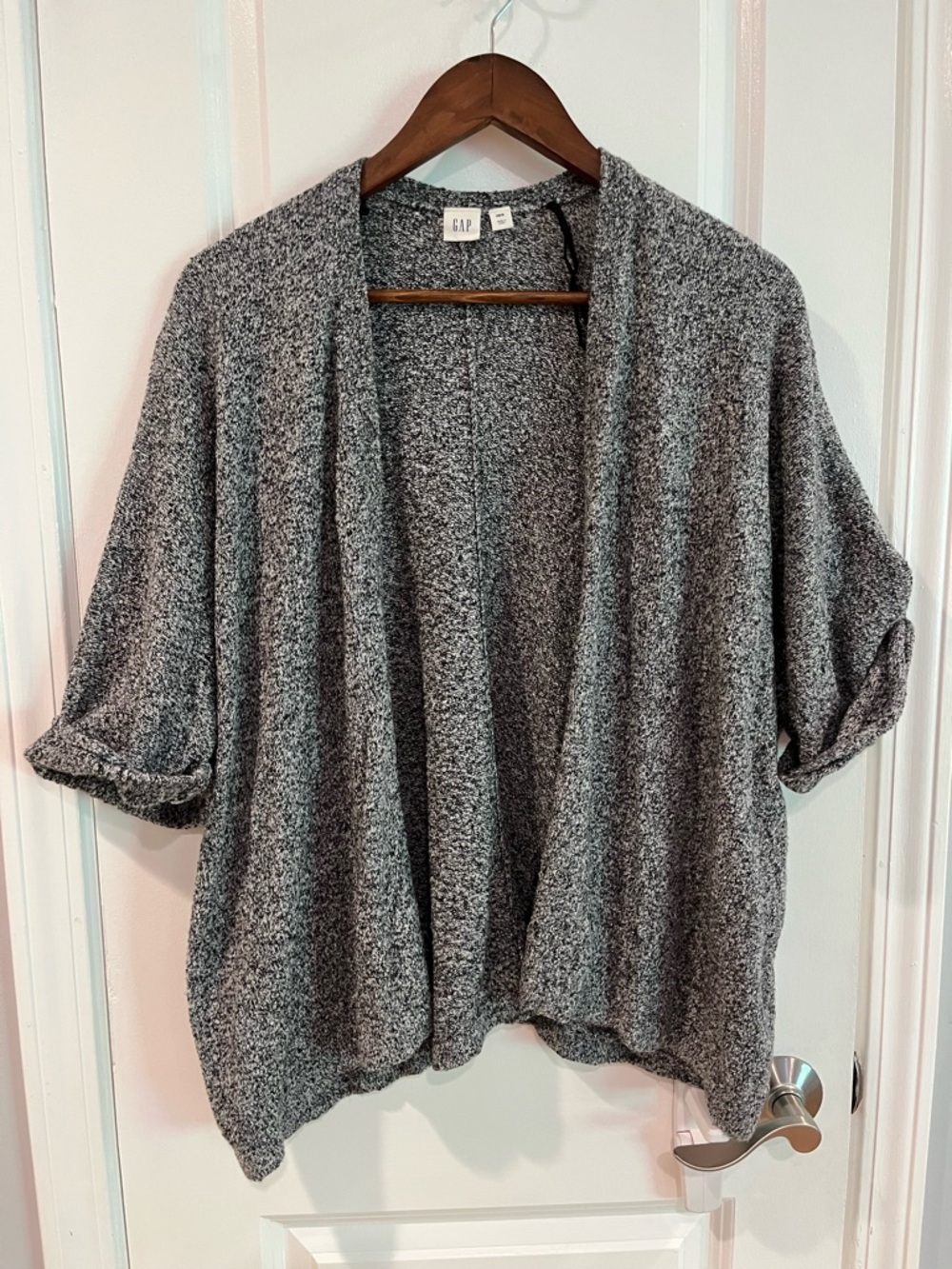 GAP Women's Open-Front Heather Gray Bouclé Cardigan
